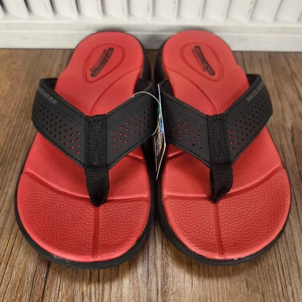 Skechers Supreme Pool Days 92224L Boys Size 11 Black Red Beach Flip Flop Sandals